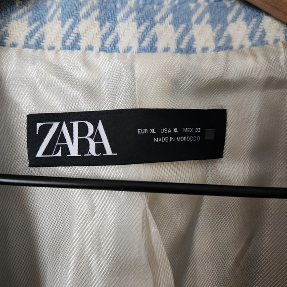 Zara | Double Breasted Houndstooth Blue & White Blazer - Size XL - Picture 10 of 12